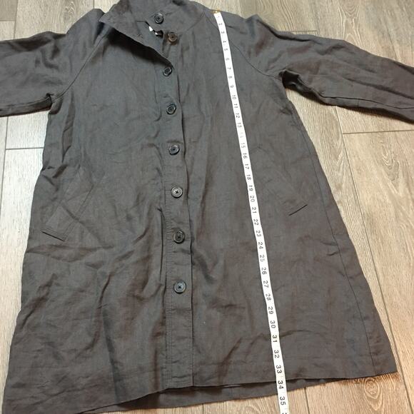 Garnet Hill Relaxed 100% Linen Topcoat A Line Button Front Lined Brown Coat 6 - Picture 5 of 7